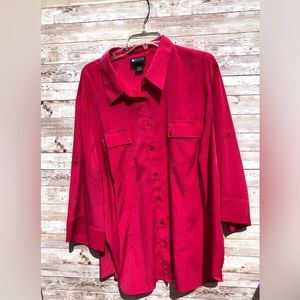 Maggie Barnes deep pink, long sleeves, button up blouse.  Size28W
